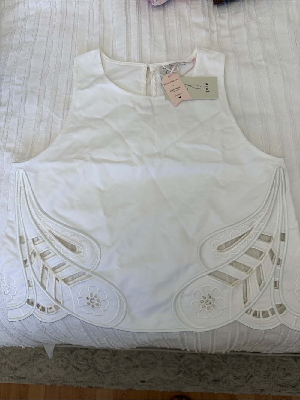 NWT Joie White Sleeveless Cutout Eyelet Embroidered Camisole